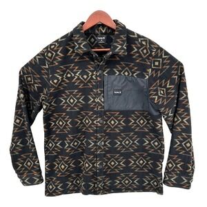 Hurley Jacket Mens M Black Brown Aztec Snap Buttons Sherpa Coat Skater